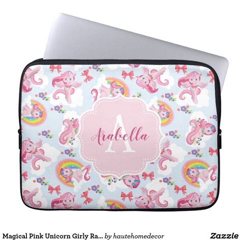 Unicorn Laptop Sleeves Zazzle Pink Unicorn Rainbow Monogram