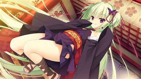 Hd Wallpaper Amakoi Syrups Anime Girls Blushing Gray Hair Green