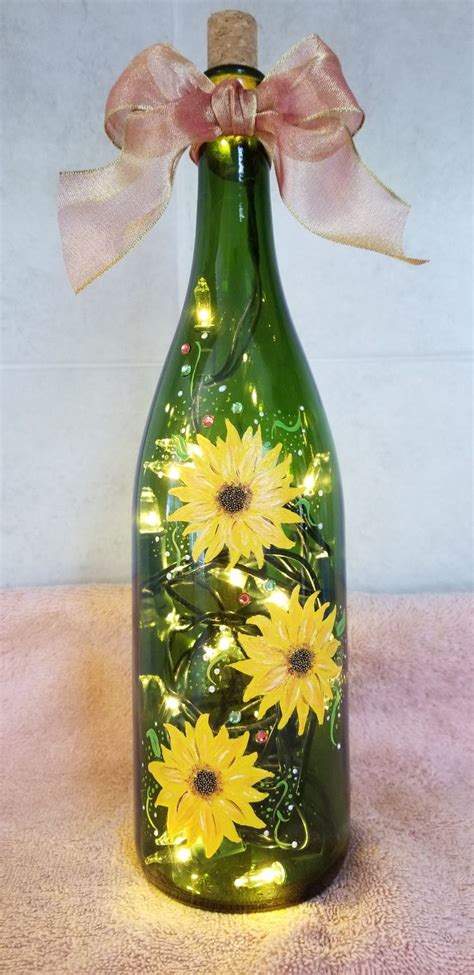 Hand Painted Lighted Sunflower Wine Bottle🌻 Bottles Decoration