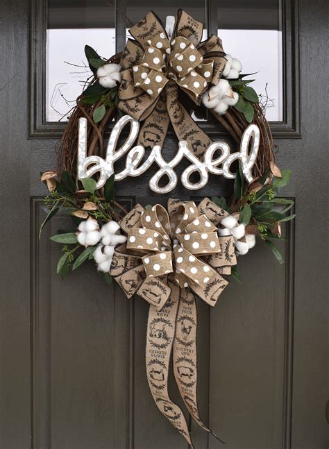 cotton grapevine wreath, grapevine wreath for front door, spring grapevine wreath, blessed ...