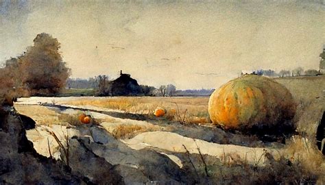 Prompthunt Pumpkin Landscape Painted By Andrew Wyeth Watercolor