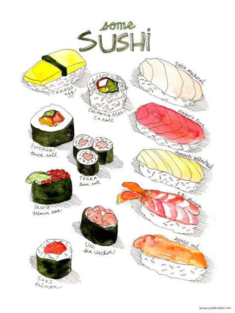 It is considered as a natural remedy, helping increase stamina. Types of Sushi Art Print / Japanese Food Watercolor w/ Tamago