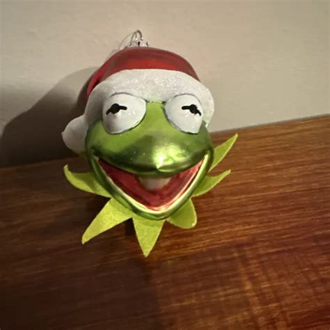 Hallmark Muppets Kermit The Frog Glass Christmas Ornament Head Santa