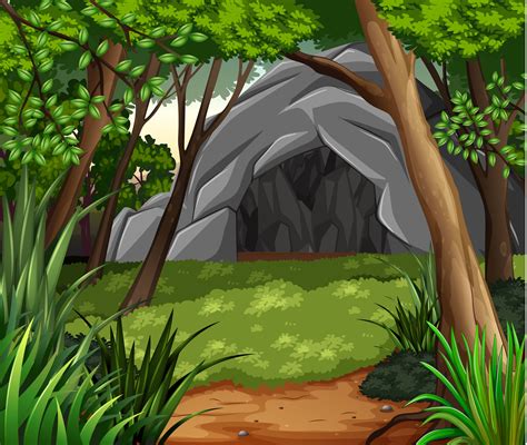Background Scene With Cave In Forest 455521 Vector Art At Vecteezy