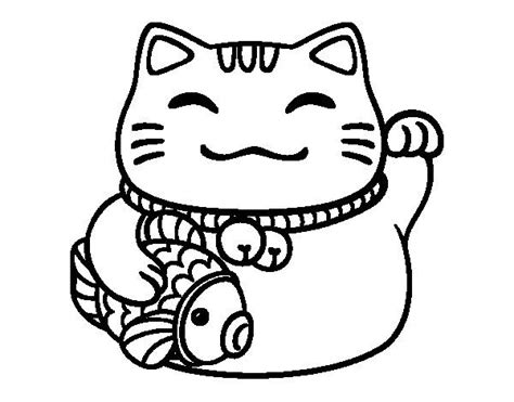 Maneki Neko Abundance Coloring Page Tatuaje De Gato De La Suerte