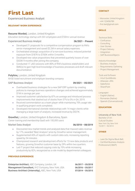 Experienced Business Analyst Resume Examples For 2024 Resume Worded