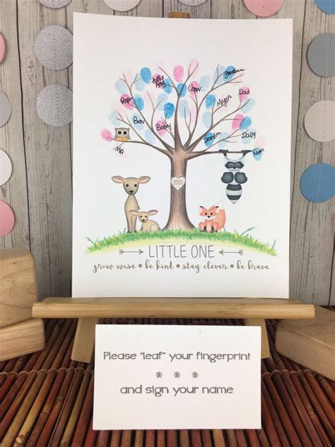 Fingerprint tree baby shower guest book printable. Gender reveal party activity ideas, gender reveal ...