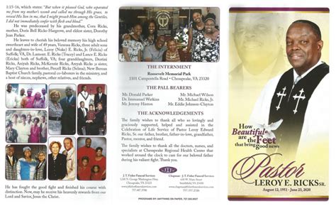 Pastor Ricks Funeral Service Program | New Berean Baptist Church