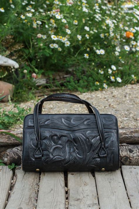 Vintage 70s Black Tooled Leather Purse Clutch Etsy Canada Leather