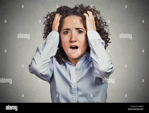 Closeup Portrait Stressed Frustrated Shocked Business Woman Pulling