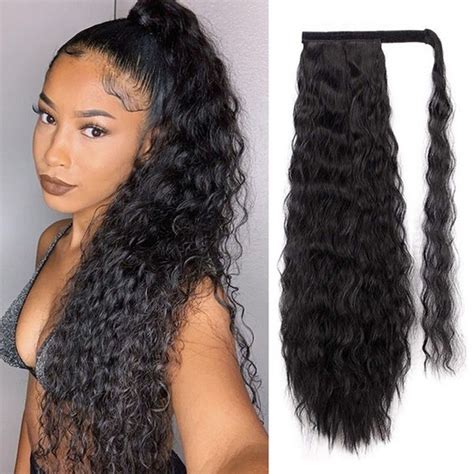 Egmy Wavy Kinky Curly Clip In Ponytail Hair Extensions Synthetic
