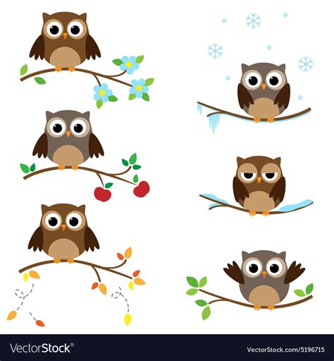 Owls On Branches Royalty Free Vector Image Vectorstock
