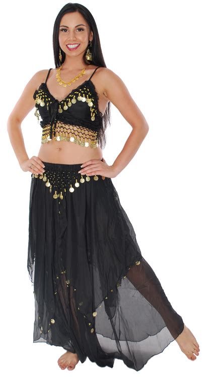 2 Piece Black Belly Dancer Costume With Gold Coins