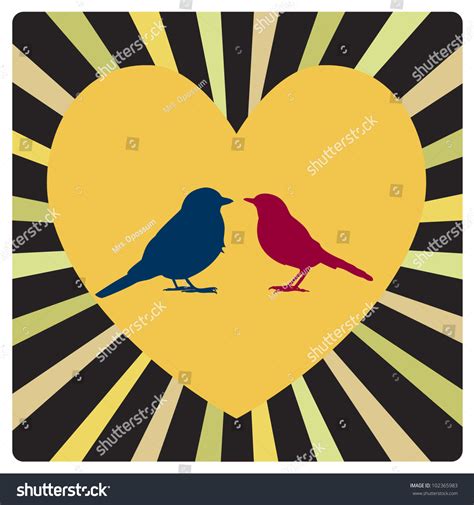 Two Birds Love Yellow Heart On Stock Vector Royalty Free 102365983