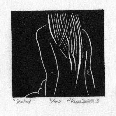 Seated Nude From Back Linocut Limited Edition Print