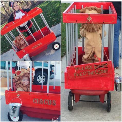 But none of these circus costumes were super labor. DIY Halloween baby toddler lion costume circus wagon cage ringmaster homemade wood pvc pip ...