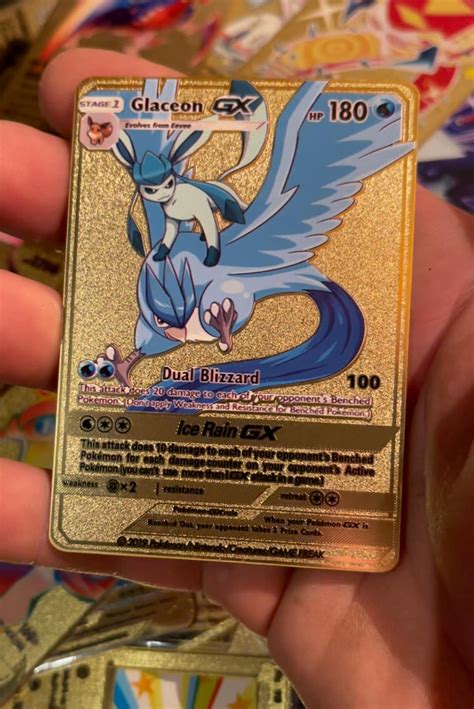 Gold Custom Pokemon Card Glaceon Gx Shiny Vmax Ex Metal Etsy