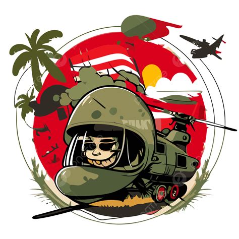 Vietnam War Vector Sticker Clipart Military Helicopter Design Cartoon