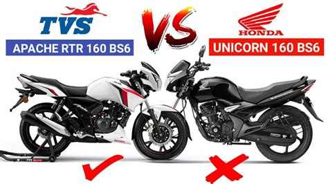 The price to performance is also very impressive. 2020 Tvs Apache RTR 160 BS6 Vs Honda Unicorn 160 BS6 ...