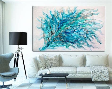 Abstract Teal Wall Art Teal Canvas Painting Teal Wall Etsy Blue