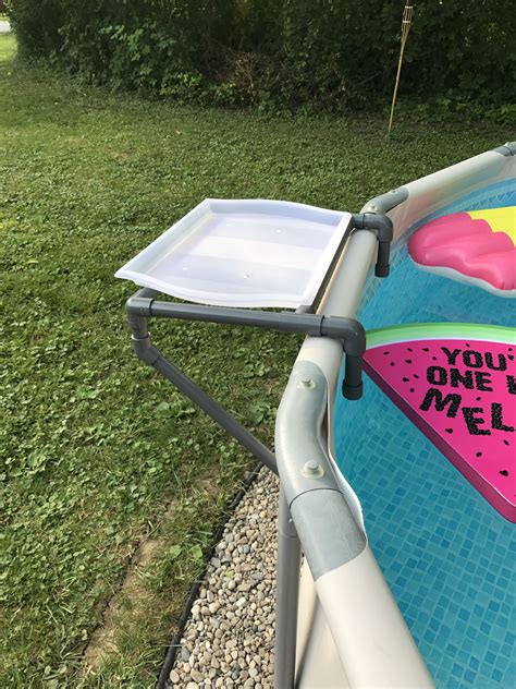 Maybe you would like to learn more about one of these? DIY Above ground hook on pool tray. Using 3/4 PVC and a serving tray. Combined 2 plans fou ...