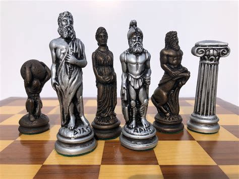 Greek Gods Chess Set Handmade Ancient Greece Chess Set Aged Bronze