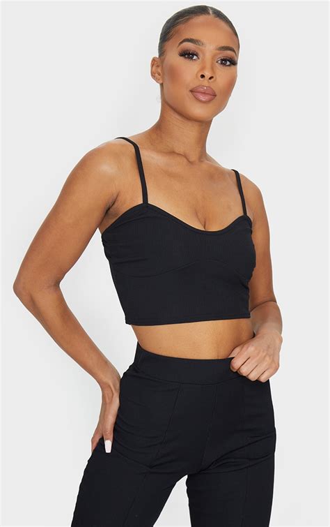 Recycled Black Strappy Underbust Detail Crop Top Prettylittlething Ie