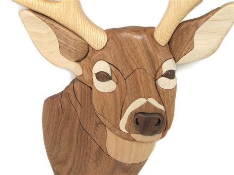 Whitetail Deer Intarsia Woodworking Trophy Deer Made From Etsy