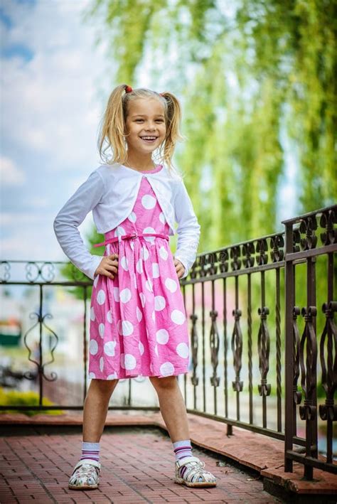 Smiling Little Girl In Pink Dress Stock Photo Image Of Human Cute