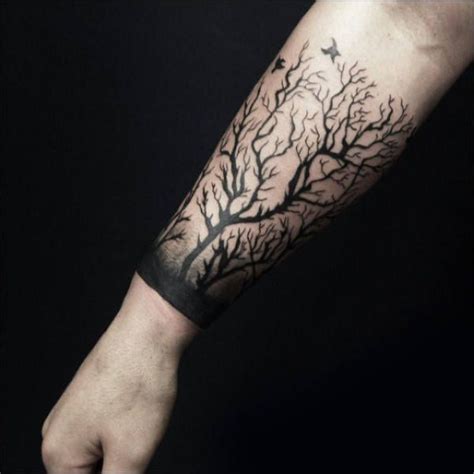 Black Ink Tree Branches Male Forearm Tattoo Tree Tattoo Forearm Tree