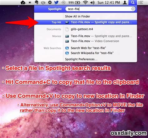 Cut Copy And Paste Files Directly From Spotlight In Mac Os X