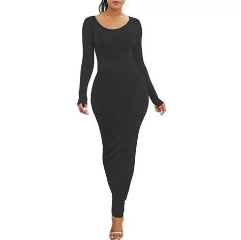 Womens Maxi Bodycon Dress Long Sleeve Bodycon Dress Etsy Uk