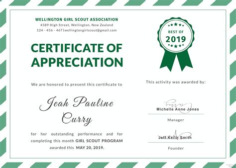 Girl Scout Volunteer Appreciation Certificate Pdf Tem