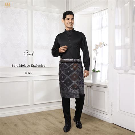 Baju Melayu Seluar Hitam Bersampin Baju Melayu Abang Man Teluk Belanga Men S Fashion Muslim