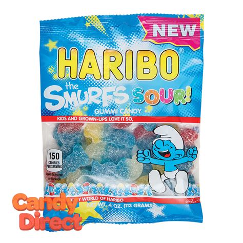 Haribo Gummi Candy The Smurfs Sour 4oz Peg Bag 12ct Candydirect