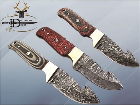 8 Long Hand Forged Damascus Steel Full Tang Blade Gut Hook Skinning