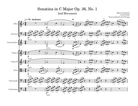 Sonatina In C Major Op 36 No 1 2nd Movement Muzio Clementi Sheet Music For Oboe Bassoon