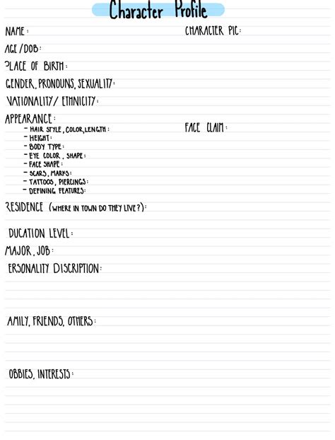 Blank Character Profile Template Notability Gallery