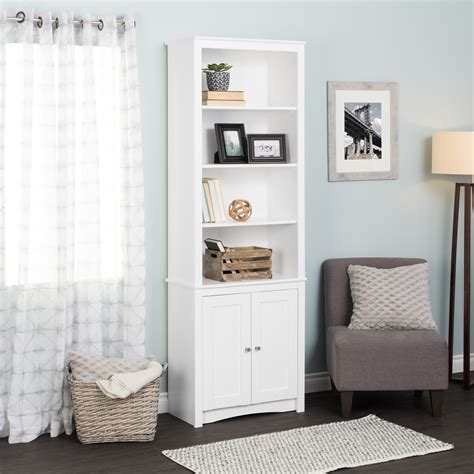 Tall Bookcase With 2 Shaker Doors White Brylane Home