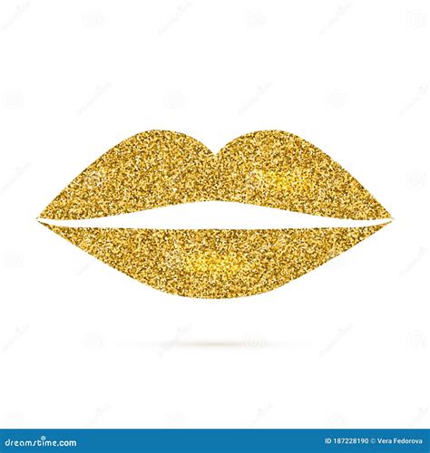 Golden Lips Isolated On White Background Shiny Gold Glitter Lip Icon