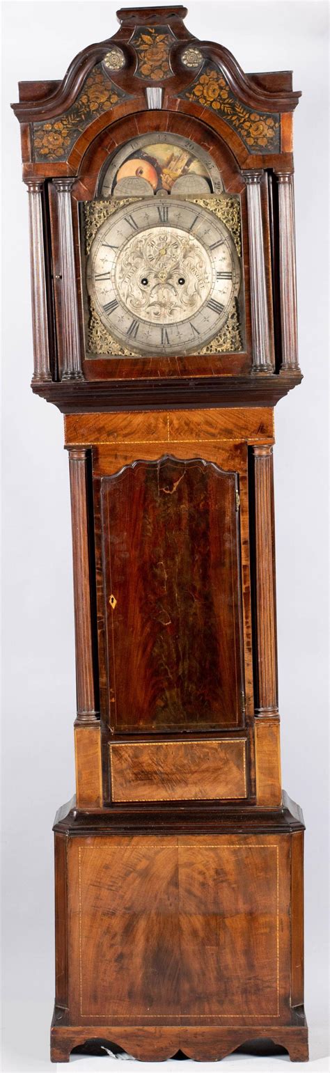 Lot Scottish Regency Stenciled Mahogany Tall Case Clock By J Hall