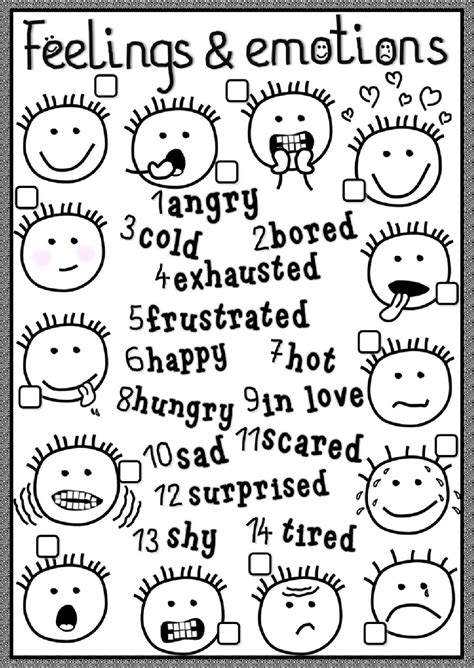 A feelings worksheet can be super helpful to use to work though feelings as you ask your child questions and work through visuals. Feelings and emotions Interactive worksheet