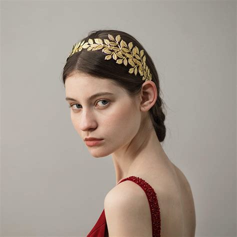 Greek Goddess Hair Vine Bridal Gold Leaves Headband Laurel Leaf Bridal Halo Crown Grecian