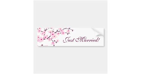 Floral Cherry Blossoms Pink White Newlyweds Bumper Sticker Zazzle