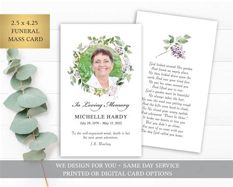 Funeral Prayer Card Template Printable Memorial Prayer Card Printable