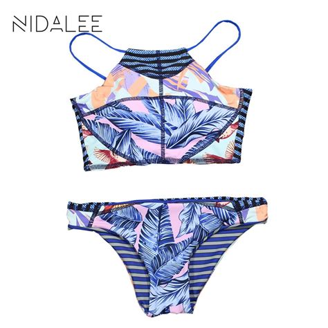 Buy Bikini 2018 High Neck Summer Striped Bikini Set