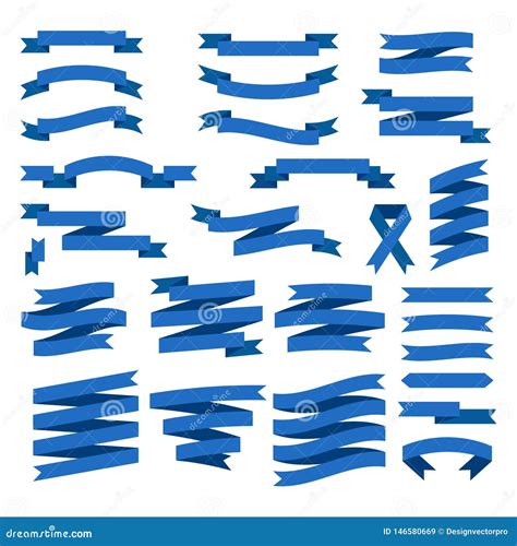 Blue Ribbons Vector Collection Isolated On White Background Empty
