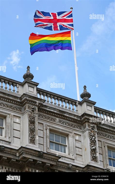 London Uk 25th June 2014 Gay Pride Rainbow Flag Flying Over The