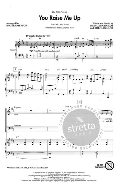 You Raise Me Up From Josh Groban Buy Now In The Stretta Sheet Music Shop