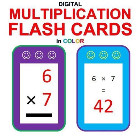 Digital Multiplication Flash Cards In Color Ordered And Shuffled 1 9